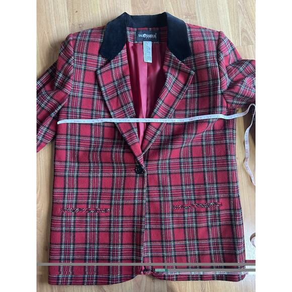 VTG Sag Harbor Petite blazer red black tartan plaid Women’s Size 10 Preppy 90’s - Picture 5 of 9